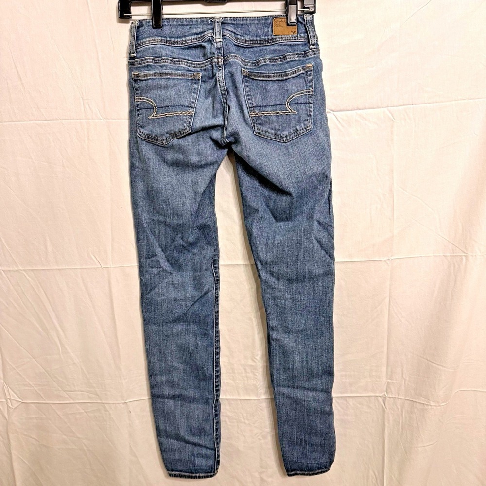 American Eagle Skinny Jeans Womens 2 Blue Stretch Low Rise Double Button 7394 - Picture 2 of 8